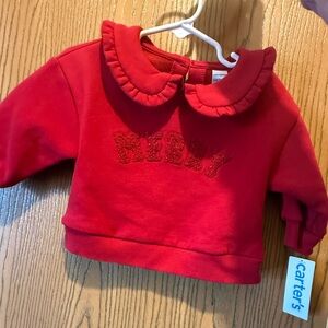 NWT Carter's Cherry Red Sweatshirt with Ruffled Collar